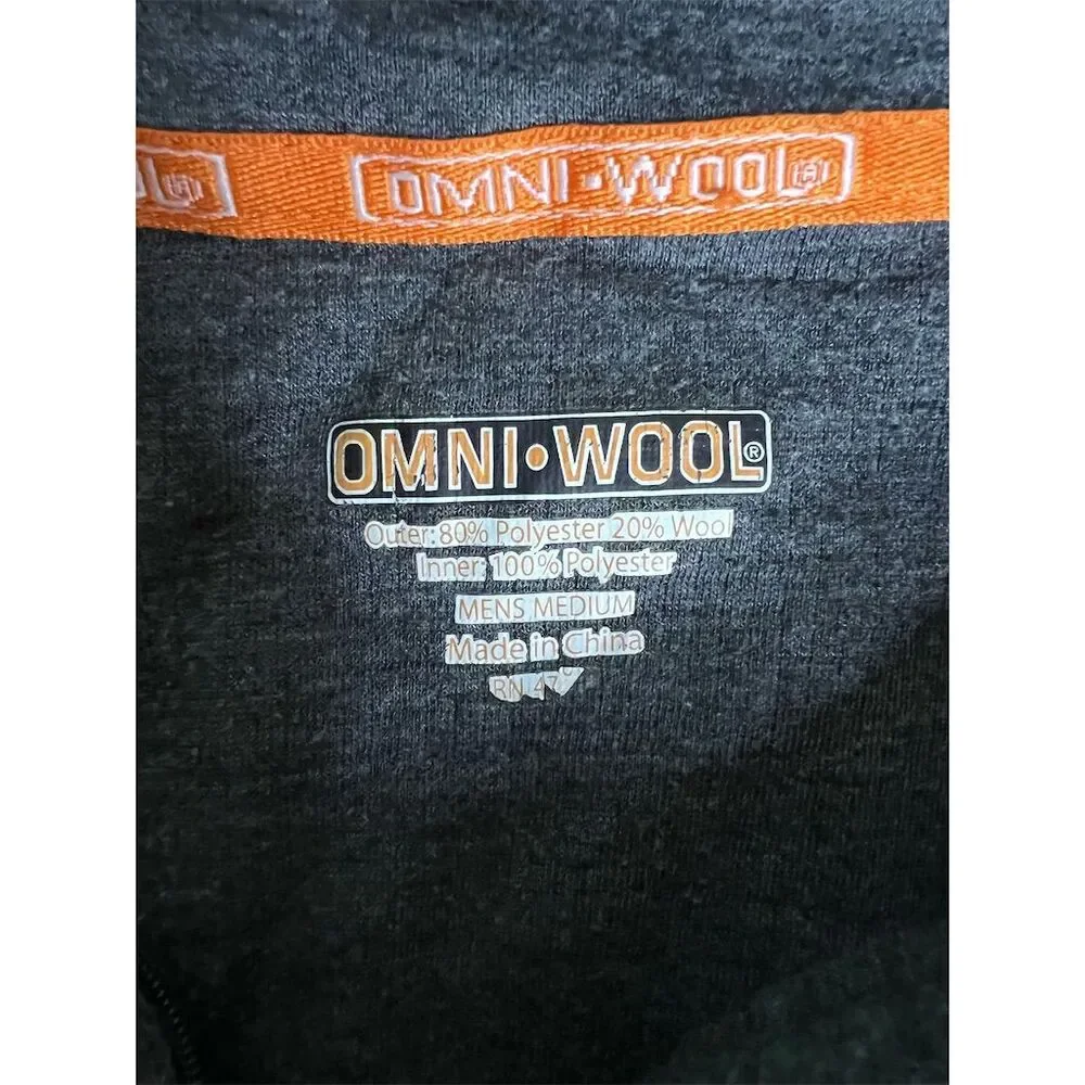 OmniWool Men's Gray 1/4 Zip Pullover Base Layer Shirt Size M